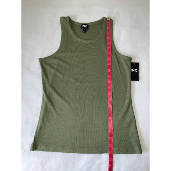 INC Women's Army Green Ribbed Tank Top, size SMALL, NEW - Picture 2 of 5